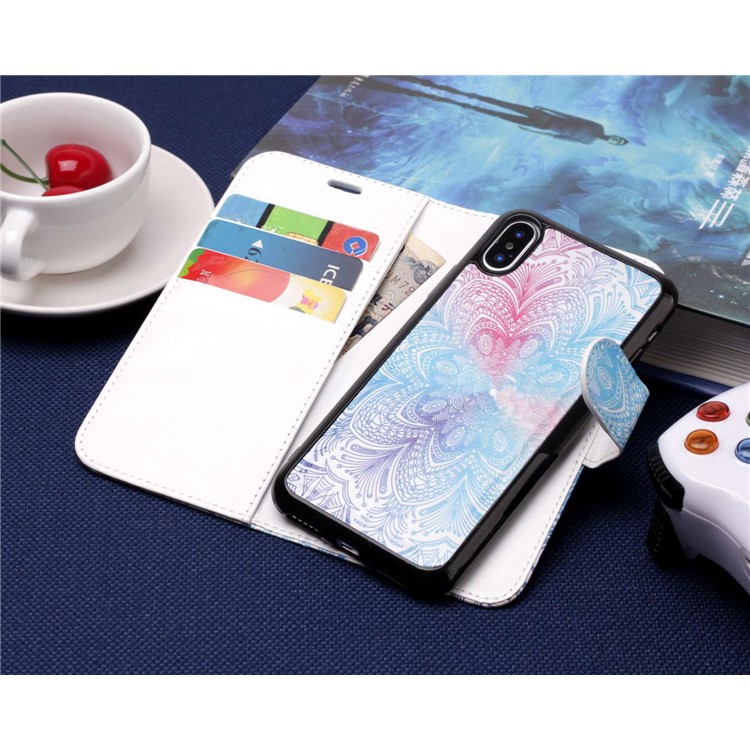Pattern Printing Detachable 2-in-1 Wallet Leather Phone Case for iPhone X - Symmetry Pattern-7