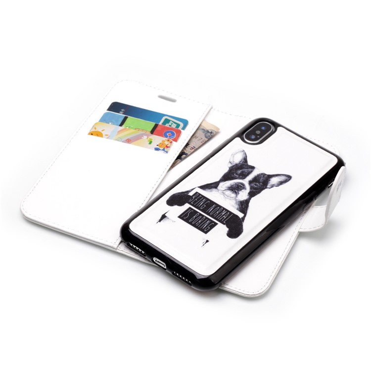 Pattern Printing Detachable 2-in-1 Wallet Leather Cell Phone Cover for iPhone X - Dog-5