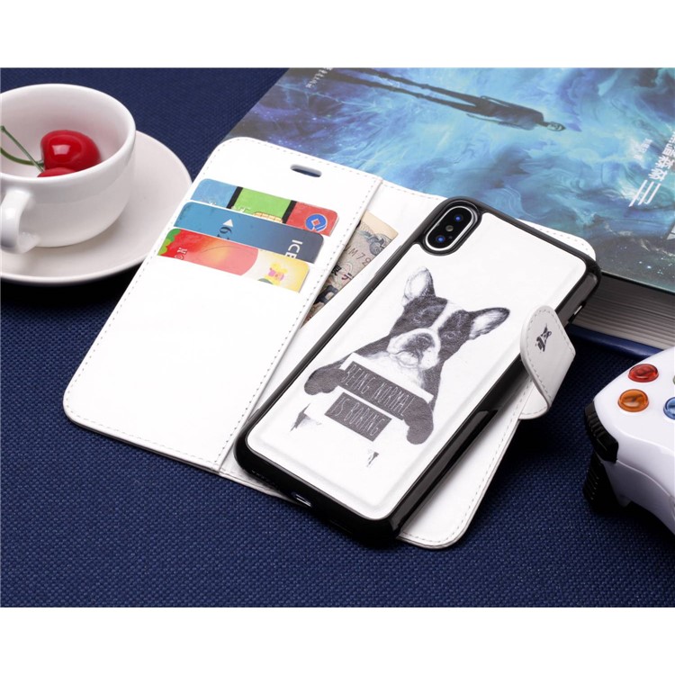 Pattern Printing Detachable 2-in-1 Wallet Leather Cell Phone Cover for iPhone X - Dog-6