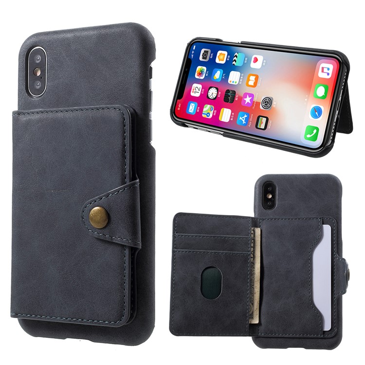 

Multifunctional PU Leather Coated PC Kickstand Casing for iPhone X with Card Holder - Grey