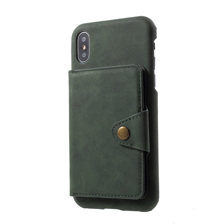 

Multifunctional PU Leather Coated PC Kickstand Case Cover for iPhone X with Card Holder - Green