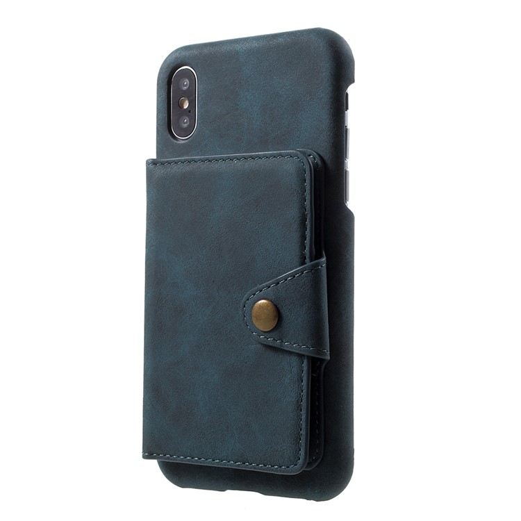 

Multifunctional PU Leather Coated PC Kickstand Cover for iPhone X with Card Holder - Blue