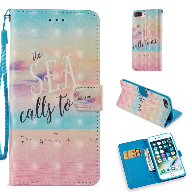

Pattern Printing Leather Wallet Phone Accessory Cover for iPhone 8 Plus / 7 Plus 5.5 inch - Sea and Birds
