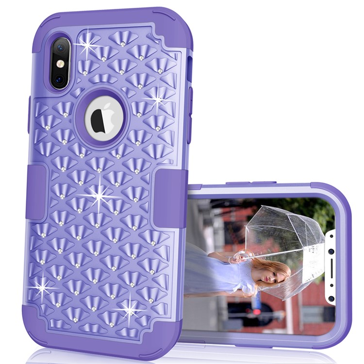 

3-piece Starry Sky Rhinestone PC + Silicone Hybrid Cell Phone Cover for iPhone X - Light Purple