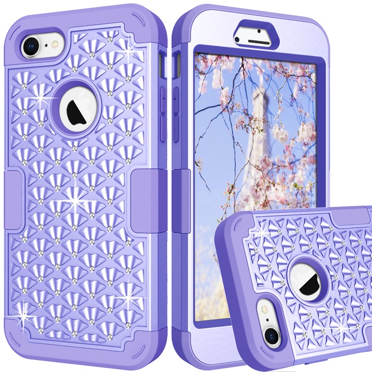 

3-Piece Starry Sky Rhinestone PC + Silicone Hybrid Shell Cover Case for iPhone 8/7 - Light Purple, iPhone 8 4.7 inch