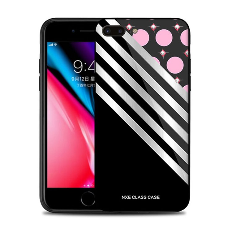 NXE Circle Pattern Printing Rhinestone Decor Glass + PC + TPU Hybrid Case for iPhone 8 Plus/7 Plus 5.5 inch - Style 1-1