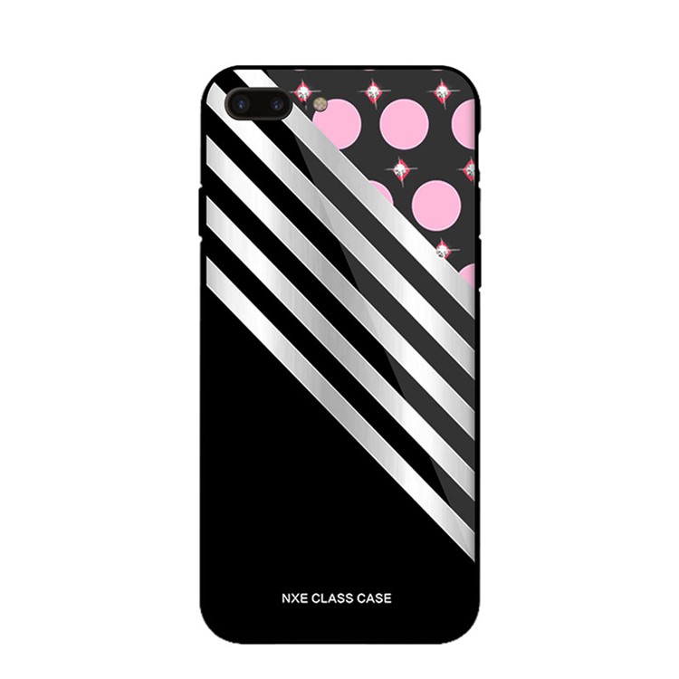 NXE Circle Pattern Printing Rhinestone Decor Glass + PC + TPU Hybrid Case for iPhone 8 Plus/7 Plus 5.5 inch - Style 1-2