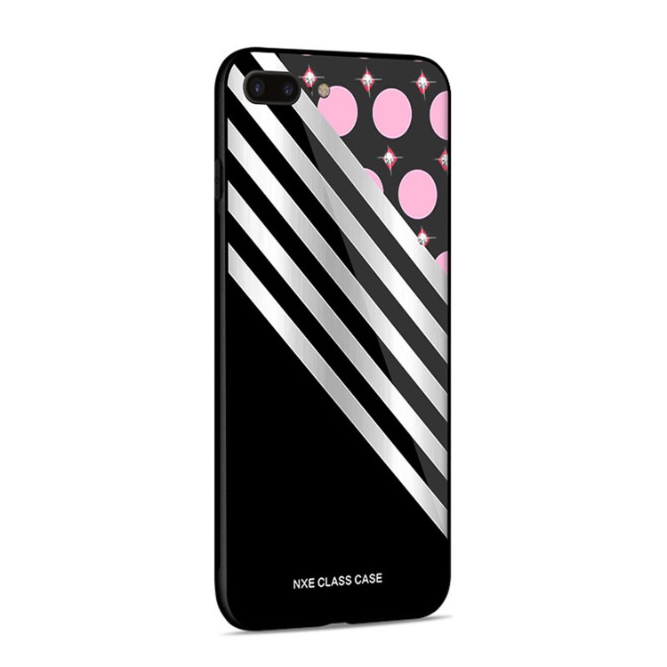 NXE Circle Pattern Printing Rhinestone Decor Glass + PC + TPU Hybrid Case for iPhone 8 Plus/7 Plus 5.5 inch - Style 1-4