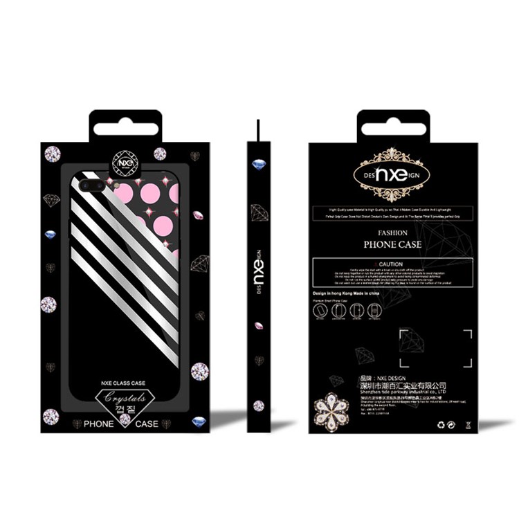 NXE Circle Pattern Printing Rhinestone Decor Glass + PC + TPU Hybrid Case for iPhone 8 Plus/7 Plus 5.5 inch - Style 1-6