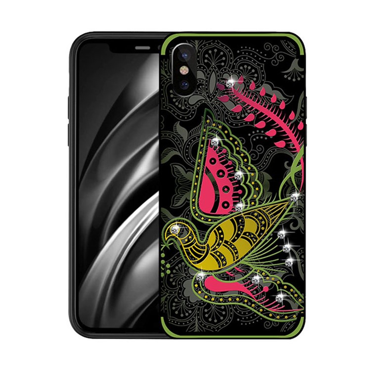 

NXE Rhinestone Decoration Embossed Colorized Phoenix Pattern TPU Case Cover foriPhone X/XS - Yellow/Rose, iPhone X