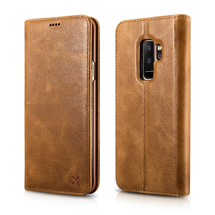 

XOOMZ Auto-absorbed Genuine Leather Wallet Flip Mobile Cover for Samsung Galaxy S9 Plus G965 - Brown, Galaxy S9+
