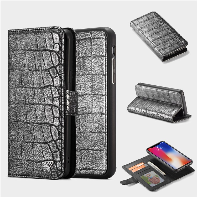 

WHATIF Detachable 2-in-1 Crocodile Texture Leather Wallet Case for iPhone X - Black