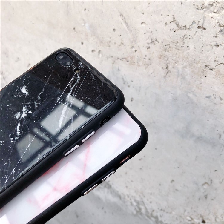 Marble Patterned Glass + TPU Hybrid Back Case for iPhone X/10 - Black-2
