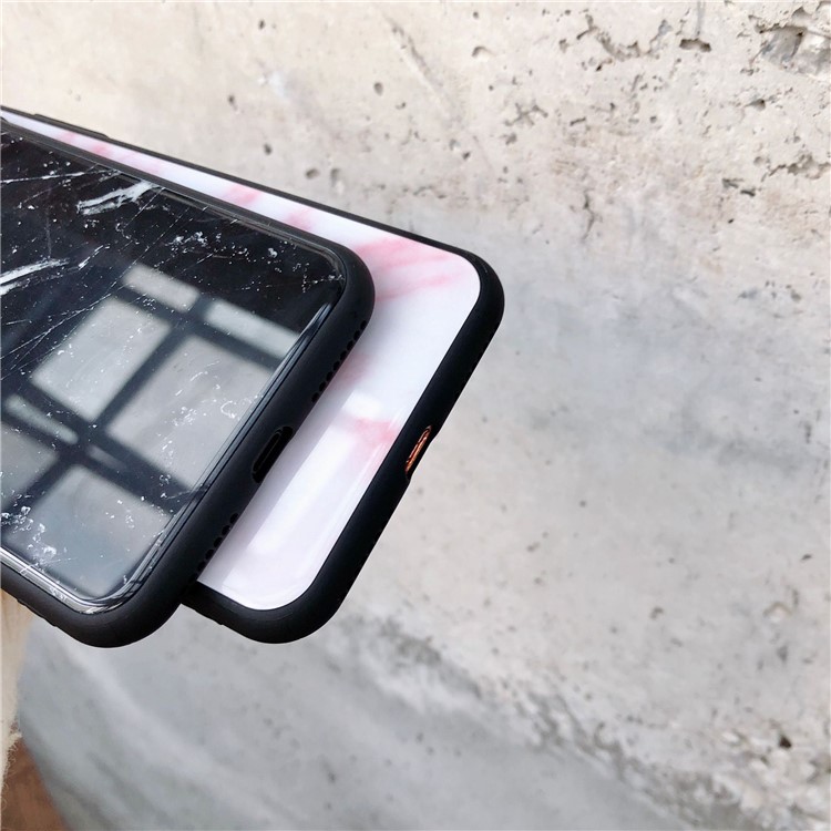 Marble Patterned Glass + TPU Hybrid Back Case for iPhone X/10 - Black-3