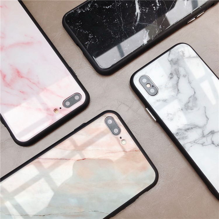 Marble Patterned Glass + TPU Hybrid Back Case for iPhone X/10 - Black-4