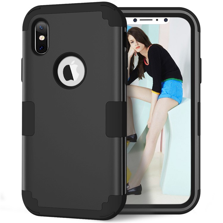

3-piece PC+Silicone Shockproof Hybrid Back Case for iPhone XS / X - Black