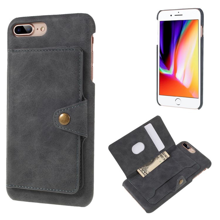 Multifunctional PU Leather Coated PC Kickstand Casing for iPhone 8 Plus/7 Plus 5.5 inch with Card Holder - Black-1