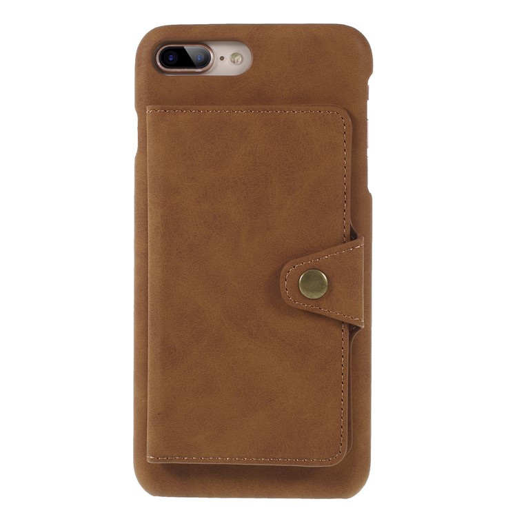 

PU Leather Coated PC Kickstand Phone Cover Shell for iPhone 8 Plus/7 Plus 5.5 inch with Card Holder - Brown