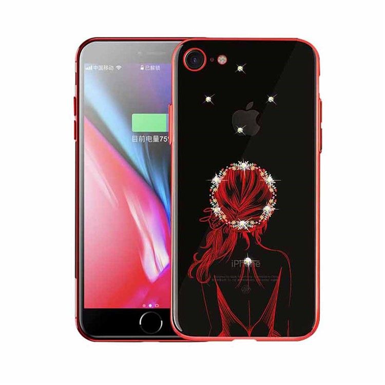 NXE Electroplating Edge Pattern Printing Rhinestone Decor TPU Case for iPhone 7/8 4.7 inch - Girl-1