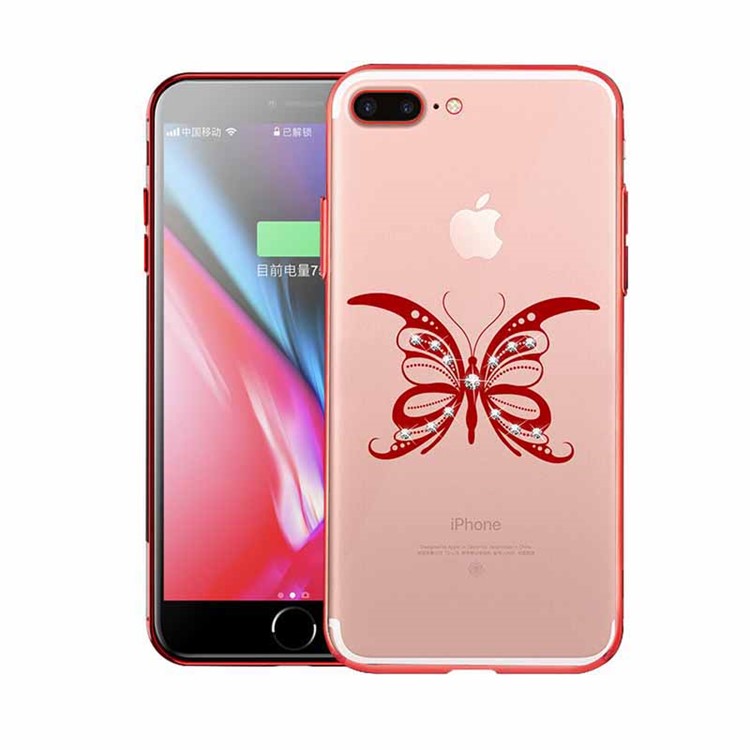

NXE Electroplating Edge Pattern Printing Rhinestone Decor TPU Cell Phone Case for iPhone 8 Plus/7 Plus 5.5 inch - Butterfly