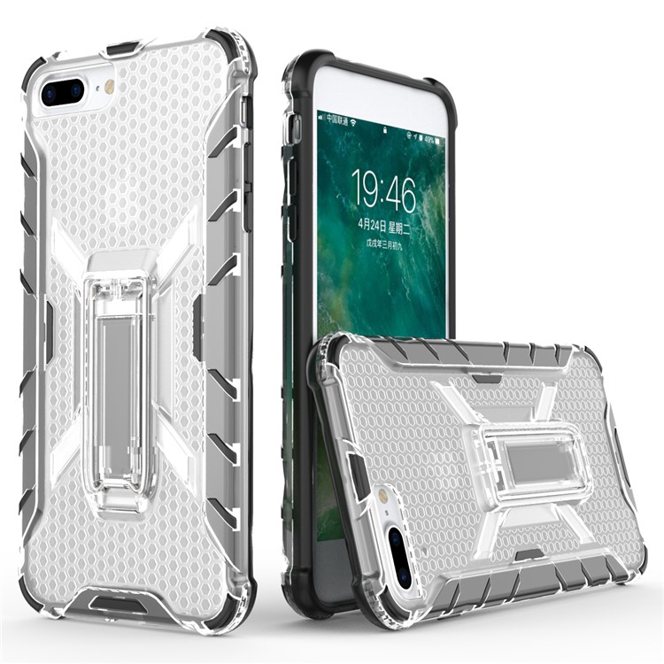 

Heavy Duty Plastic + TPU Combo Phone Cover with Kickstand for iPhone 8 Plus/7 Plus 5.5 inch - Grey