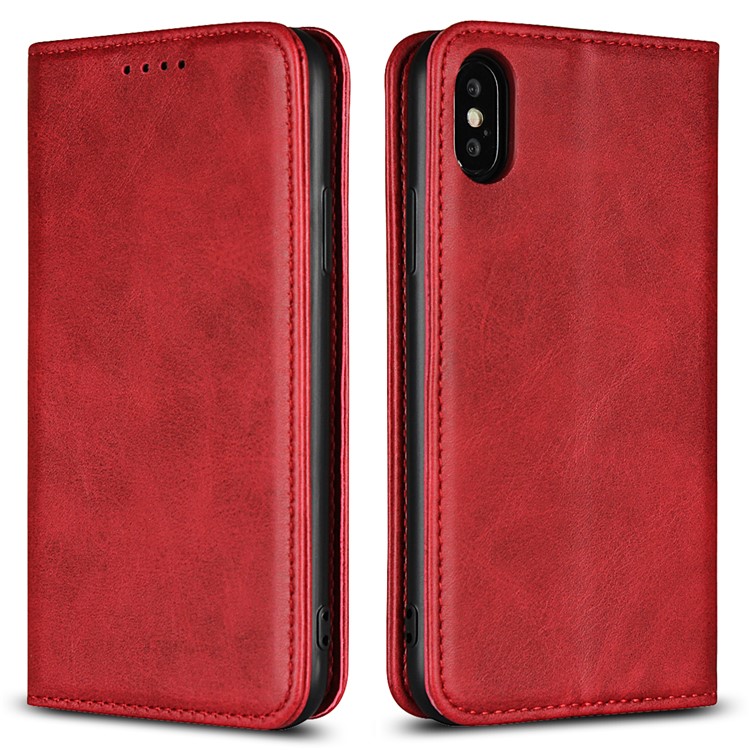 

Auto-absorbed Leather Wallet Stand Mobile Cover for iPhone X - Red