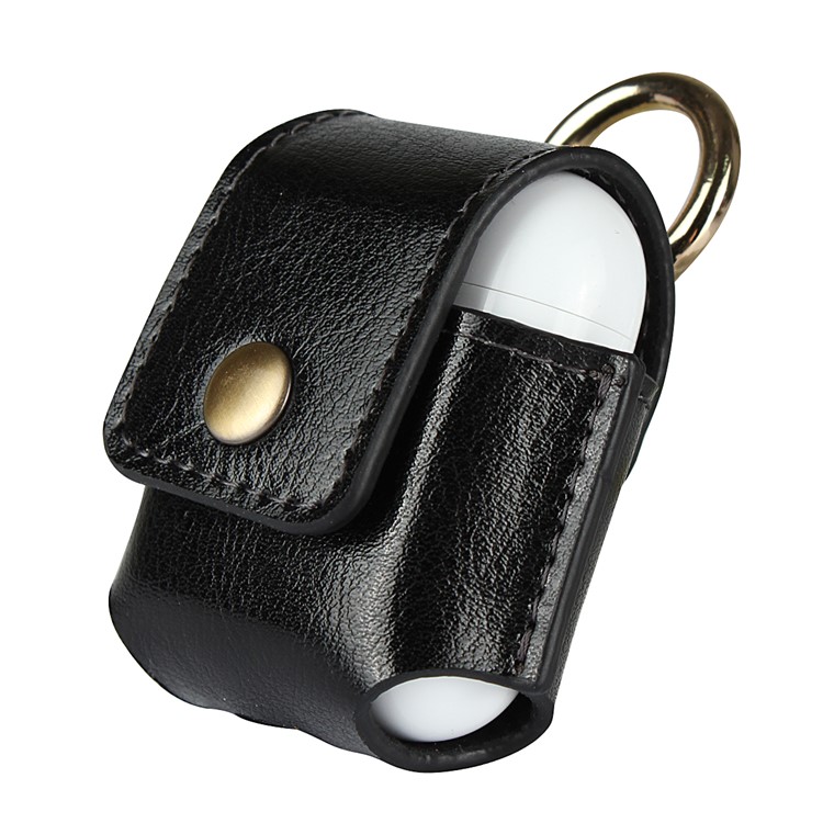 Couro Genuíno Capa Protetora Para Apple Airpods Caso De Carregamento - Preto-1