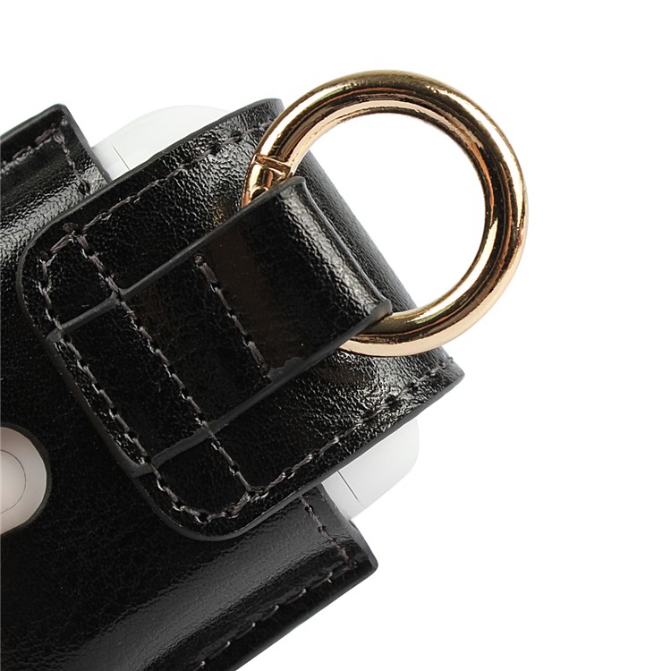 Couro Genuíno Capa Protetora Para Apple Airpods Caso De Carregamento - Preto-5