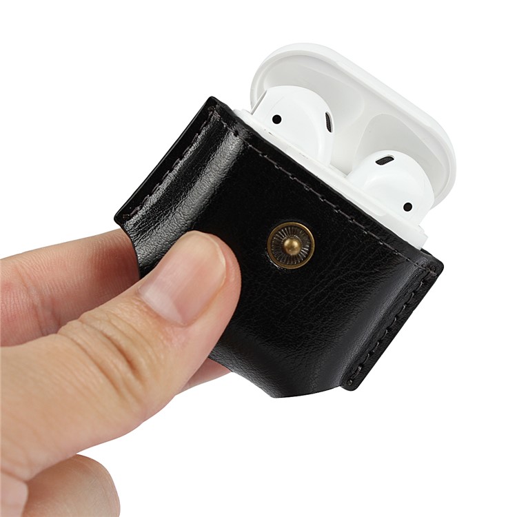 Couro Genuíno Capa Protetora Para Apple Airpods Caso De Carregamento - Preto-6