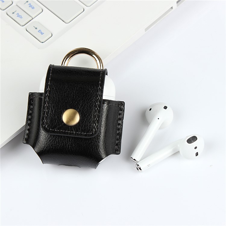 Couro Genuíno Capa Protetora Para Apple Airpods Caso De Carregamento - Preto-7