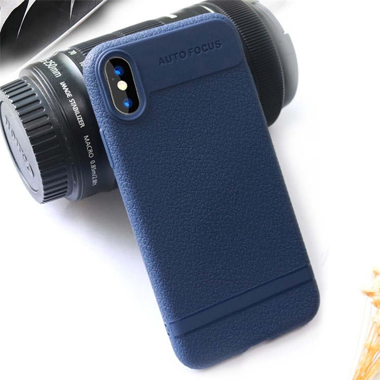 

Личи Текстуры Мягкий ТПУ Телефон Задняя Крышка Для Iphone Х - Синий