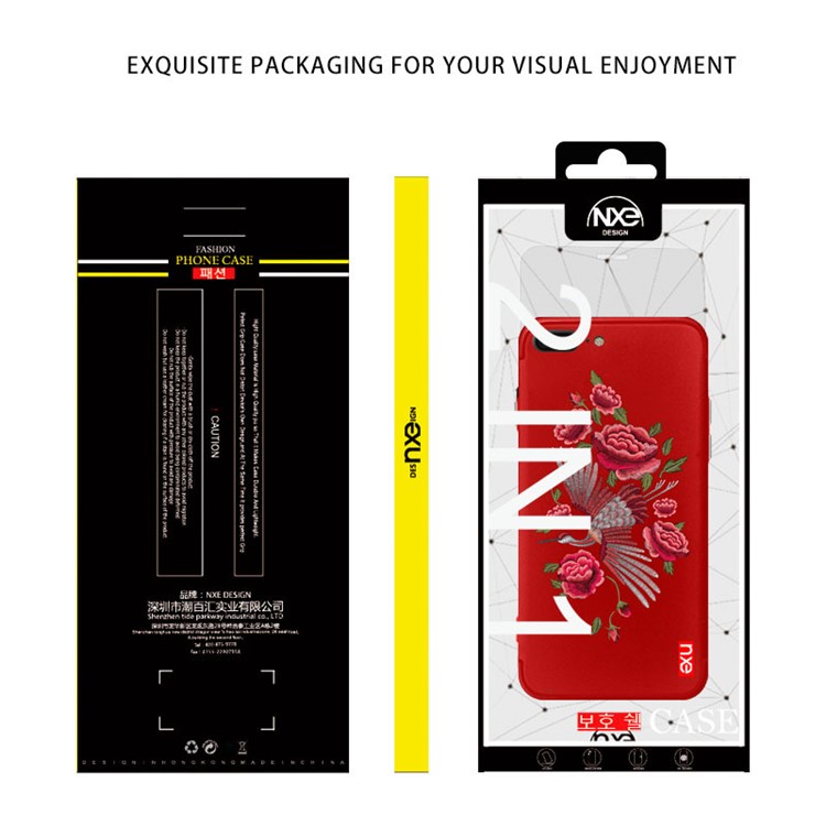 

NXE Traditional Peony Animal Embroidery PC + TPU Hybrid Cover for iPhone 8 Plus / 7 Plus - Crane on Black Background