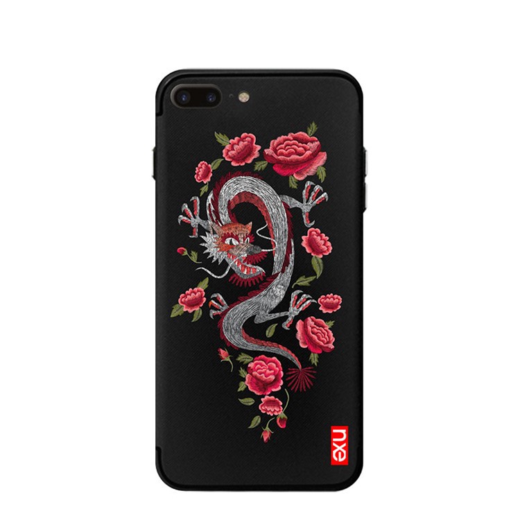 

NXE Traditional Peony Animal Embroidery PC + TPU Hybrid Mobile Shell for iPhone 8 Plus / 7 Plus - Dragon on Black Background