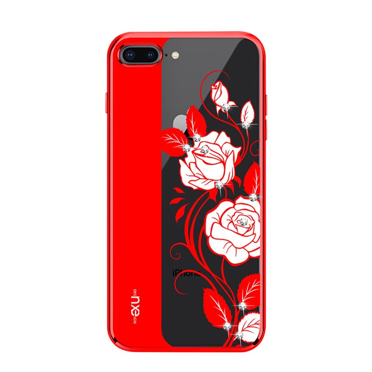 

NXE Embossment Flower Pattern Rhinestone Decor TPU Cover for iPhone 8 Plus / 7 Plus 5.5 inch - Red Blooming Peonies