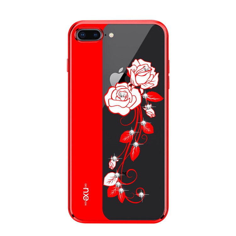 

NXE Embossment Flower Pattern Rhinestone Decor TPU Shell for iPhone 8 Plus / 7 Plus 5.5 inch - Red Vivid Peonies