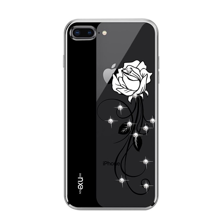 

NXE Embossment Flower Pattern Rhinestone Decor TPU Mobile Cover for iPhone 8 Plus / 7 Plus 5.5 inch - Black Peony