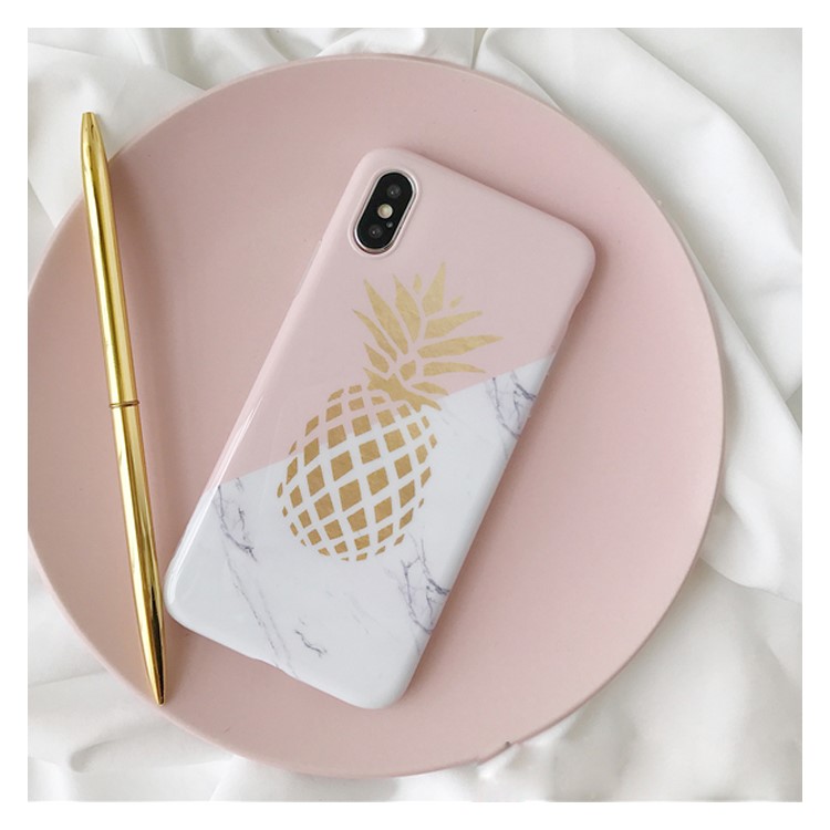 Marble Texture Pineapple Pattern IMD TPU Shell Case for iPhone X-1