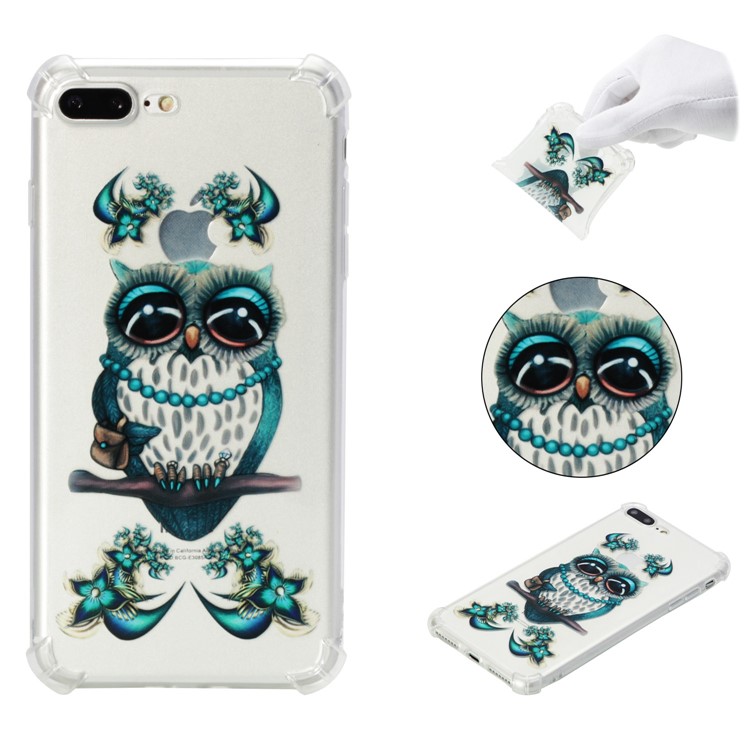 

Patterned TPU Shockproof Phone Back Case for iPhone 8 Plus/7 Plus - Blue Owl