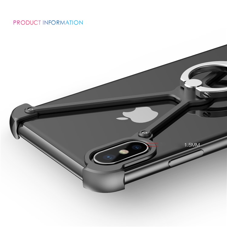 X Shape EVA + Aluminum Alloy Phone Case with Ring Holder Kickstand for iPhone X - Black-10