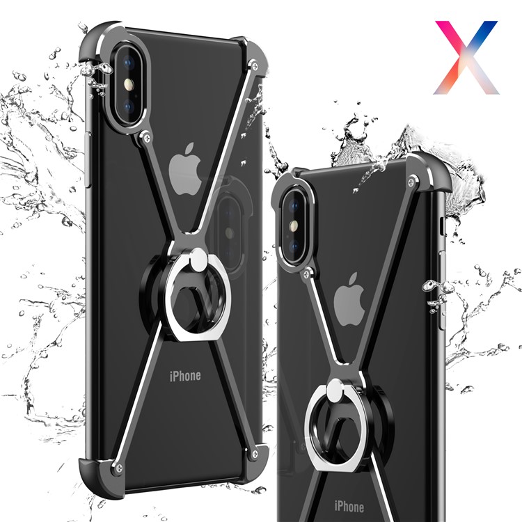 X Shape EVA + Aluminum Alloy Phone Case with Ring Holder Kickstand for iPhone X - Black-11