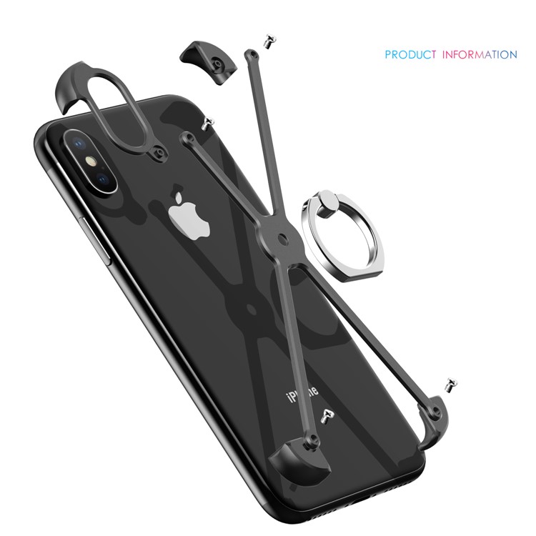 X Shape EVA + Aluminum Alloy Phone Case with Ring Holder Kickstand for iPhone X - Black-12