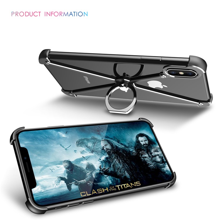 X Shape EVA + Aluminum Alloy Phone Case with Ring Holder Kickstand for iPhone X - Black-13