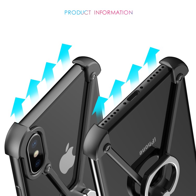 X Shape EVA + Aluminum Alloy Phone Case with Ring Holder Kickstand for iPhone X - Black-14