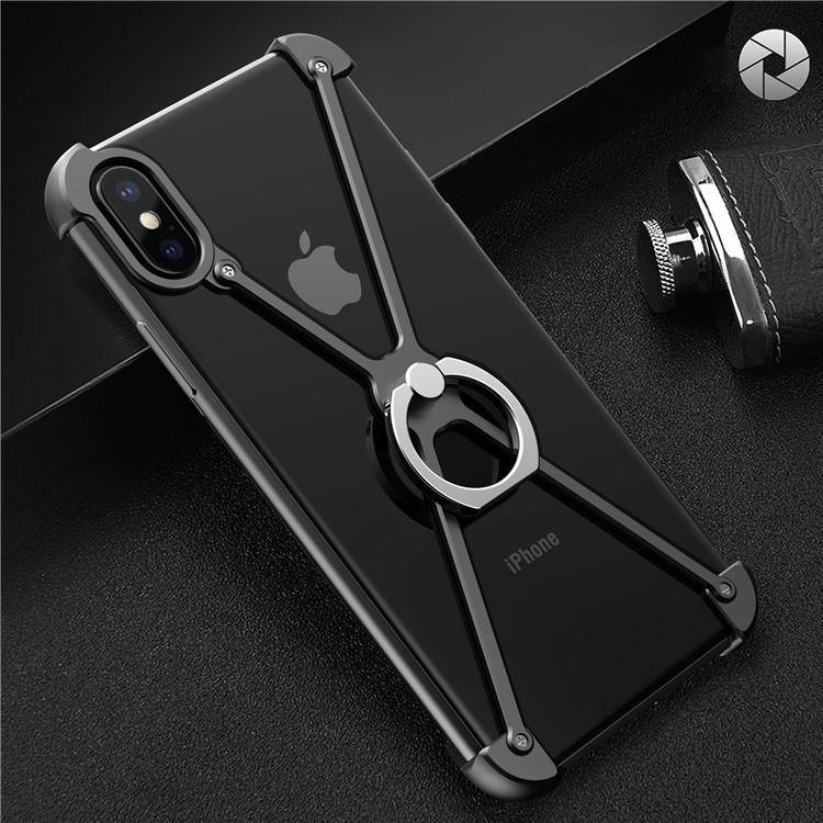 X Shape EVA + Aluminum Alloy Phone Case with Ring Holder Kickstand for iPhone X - Black-15