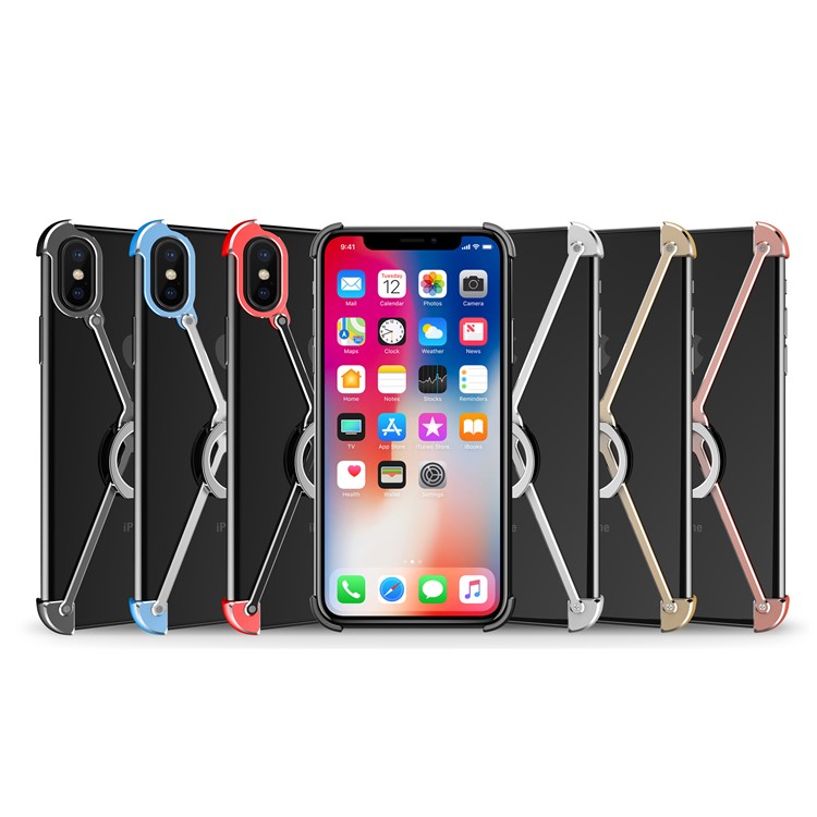 X Shape EVA + Aluminum Alloy Phone Case with Ring Holder Kickstand for iPhone X - Black-16