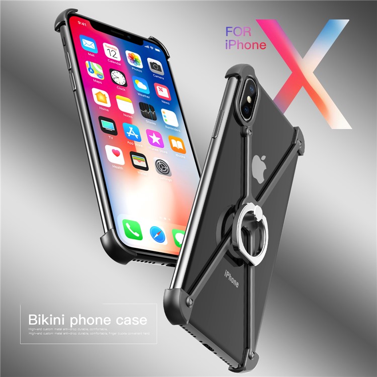 X Shape EVA + Aluminum Alloy Phone Case with Ring Holder Kickstand for iPhone X - Black-2