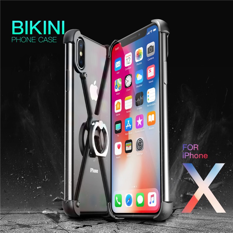 X Shape EVA + Aluminum Alloy Phone Case with Ring Holder Kickstand for iPhone X - Black-3