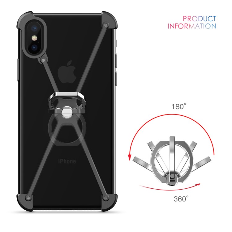 X Shape EVA + Aluminum Alloy Phone Case with Ring Holder Kickstand for iPhone X - Black-4