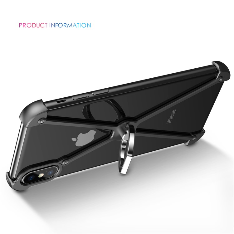 X Shape EVA + Aluminum Alloy Phone Case with Ring Holder Kickstand for iPhone X - Black-5