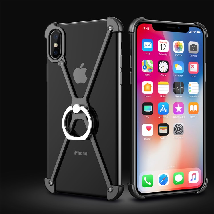 X Shape EVA + Aluminum Alloy Phone Case with Ring Holder Kickstand for iPhone X - Black-6